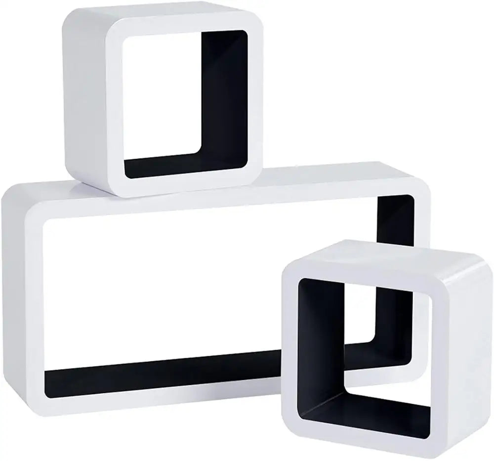 Set of 3 cube floating shelves for storage and interior decoration - White Black