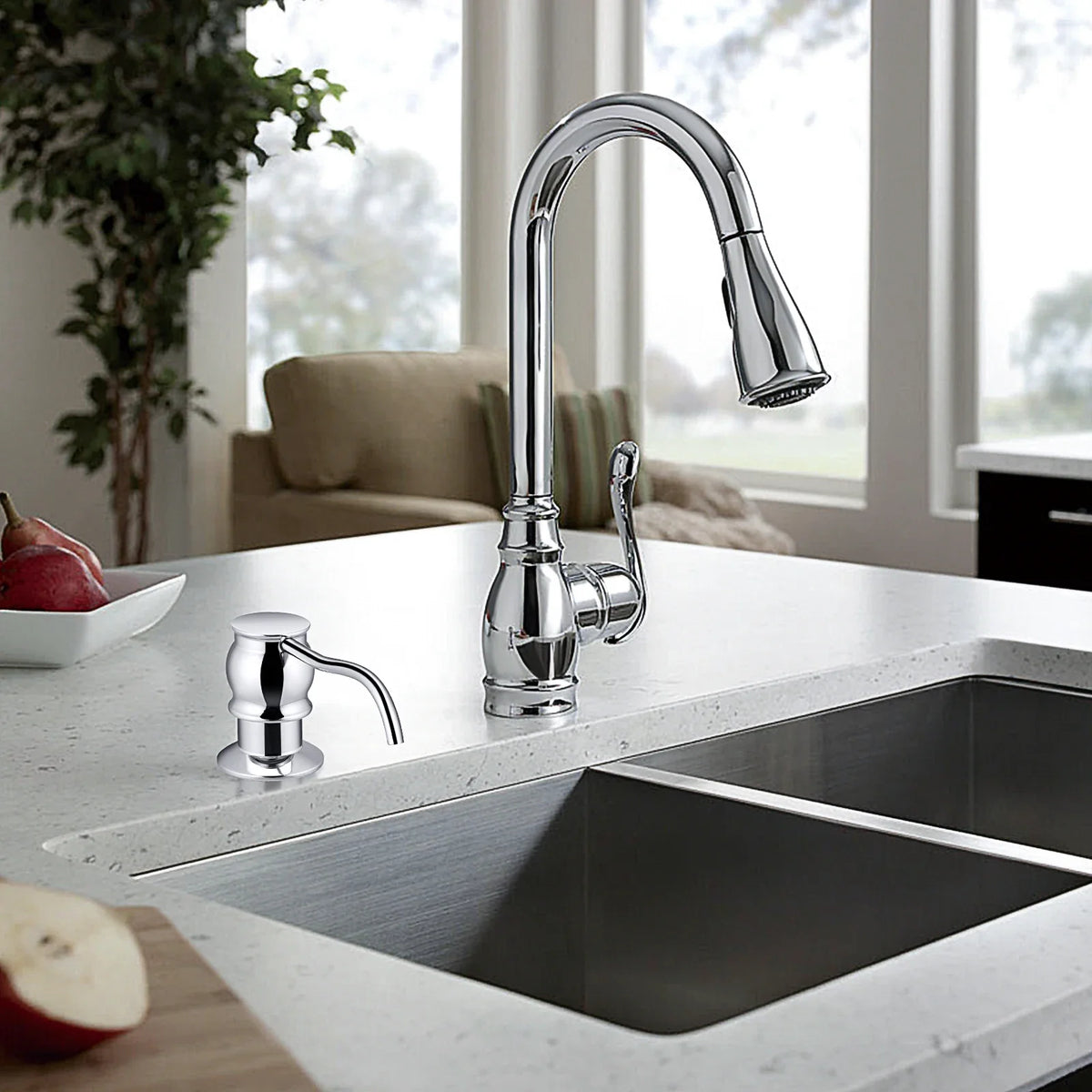 Liquid soap dispenser with brass pump for kitchen - view 8