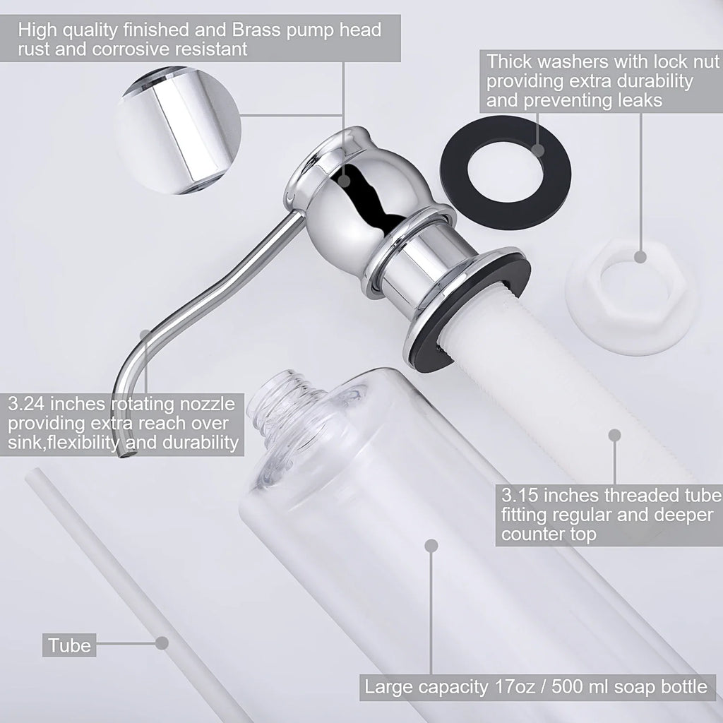 Liquid soap dispenser with brass pump for kitchen - view 3
