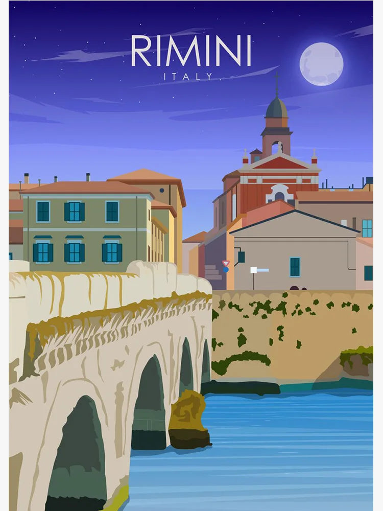 Cairo Naples Madeira and Rimini Travel Canvas Wall Art, Design G