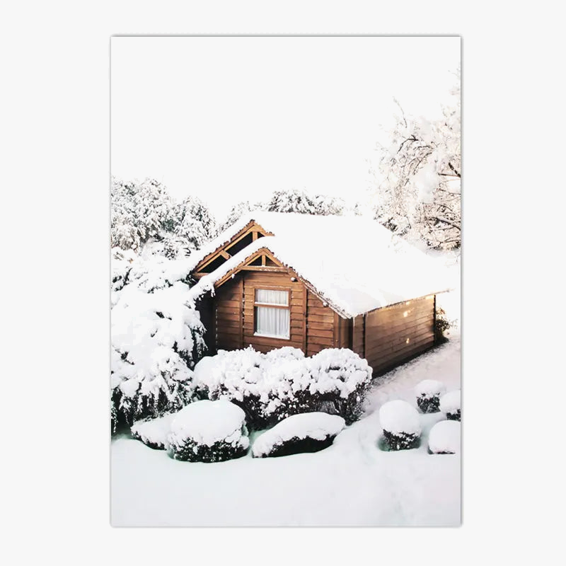 Decorative wall poster with fox owl deer and winter forest