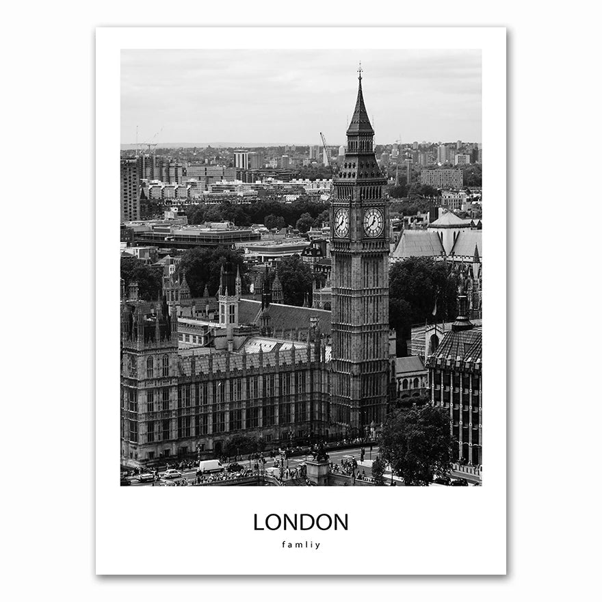 Affiches art mural moderne new york londres paris paysages noir blanc