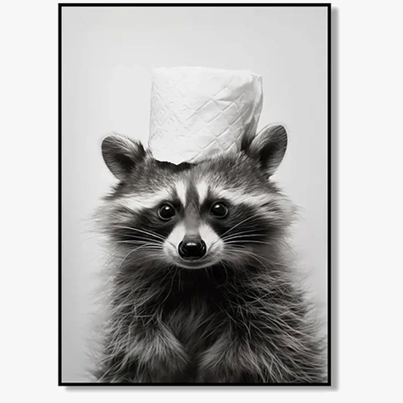 Cute animals art posters in black and white wall decor