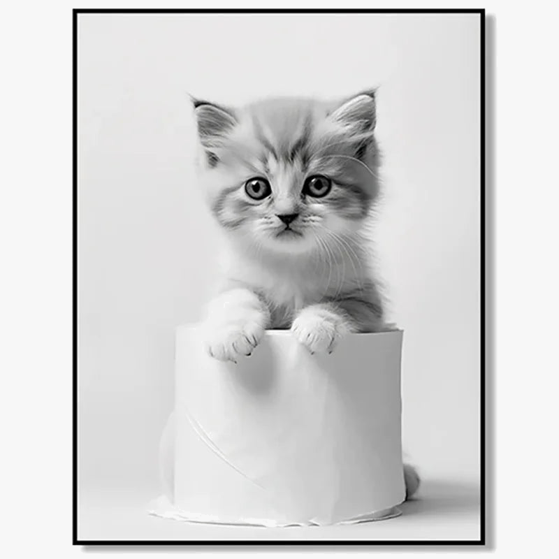 Black and white art posters with cute animals wall decorations