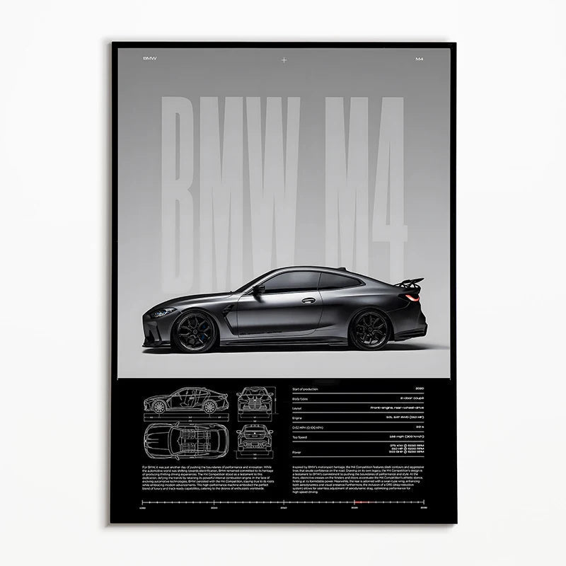 Classic Car Black and White Canvas Poster, Design F0065-1