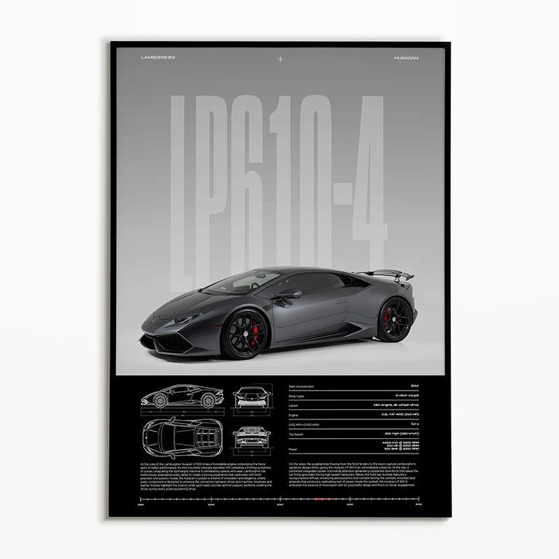 Classic Car Black and White Canvas Poster, Design F0065-2