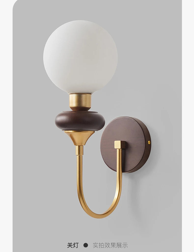 Wall sconce in wood with Japanese glass and blue light - view 4
