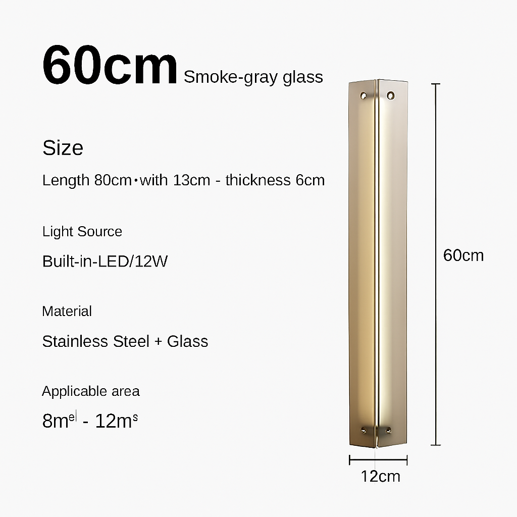Wall sconce in modern and antique design glass - Warm White (2700-3500K) / Smoky Gray-60cm
