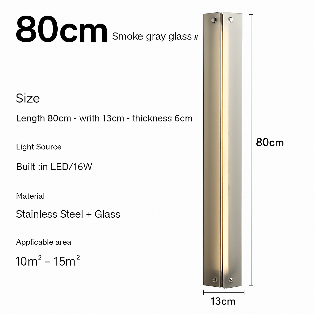 Wall sconce in modern and antique design glass - Warm White (2700-3500K) / Smoky Gray-80cm