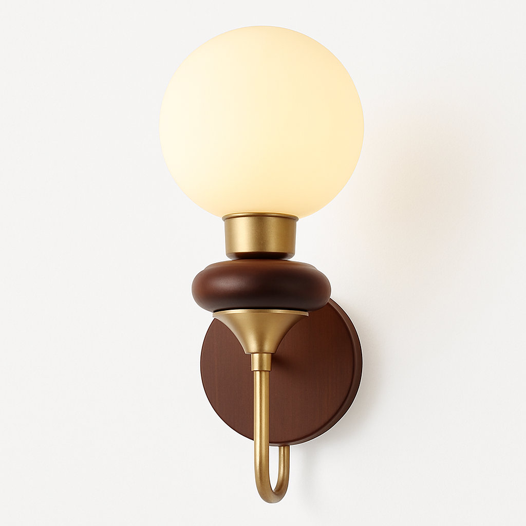 Neoclassical wooden wall sconce with Japanese glass anti blue light - view 2