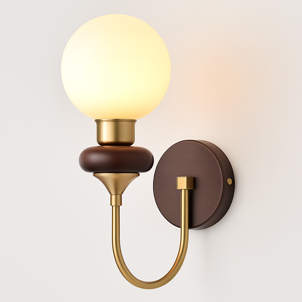 Neoclassical wooden wall sconce with Japanese glass anti blue light - view 4