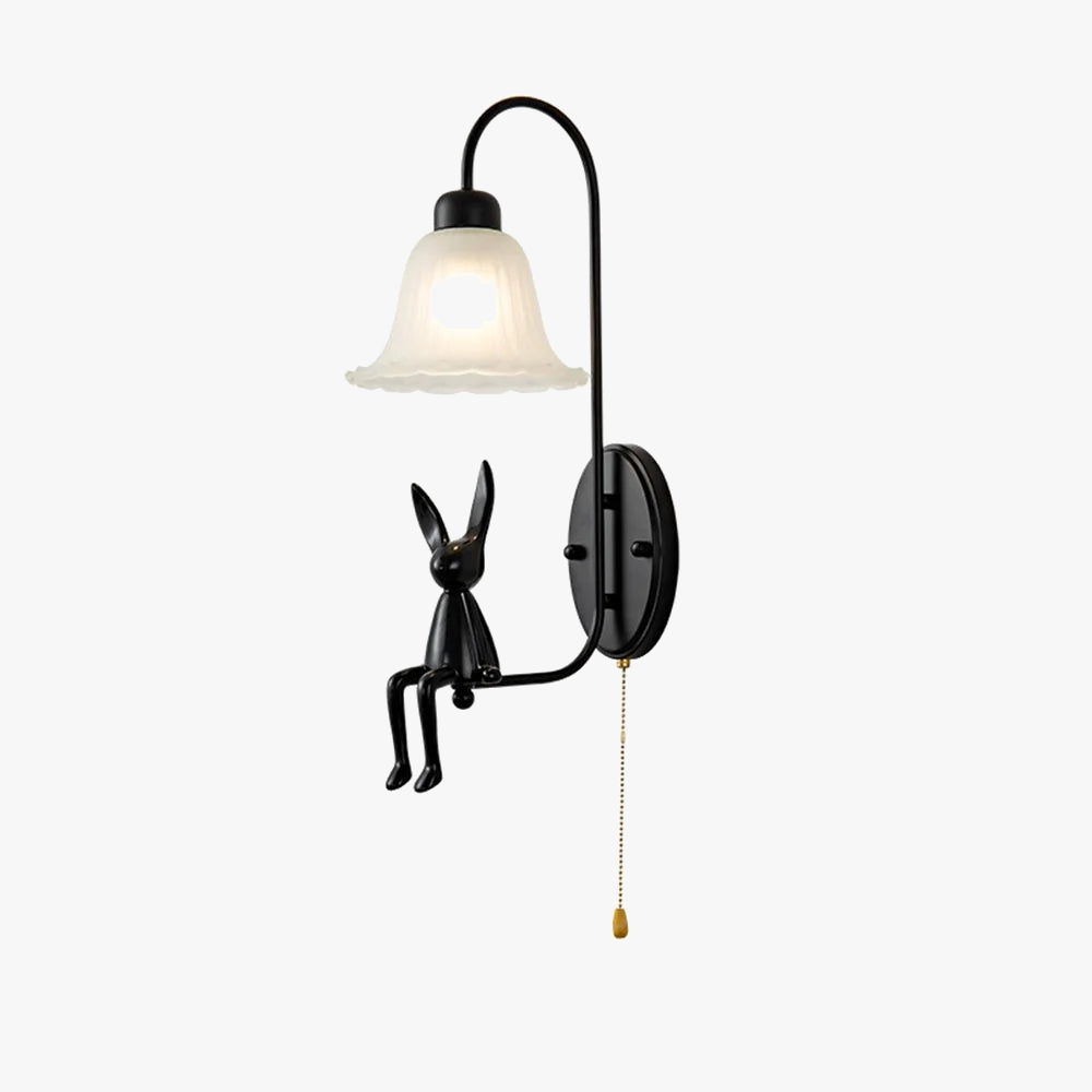 Black glass retro wall sconce with pull-out switch - view 2