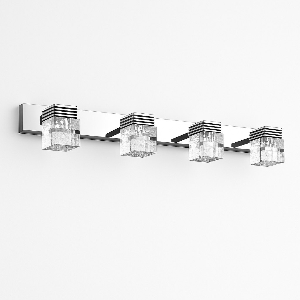Tableware and LED chrome mirror and crystal - 4 lampes - 61cm - 12W / Chaude