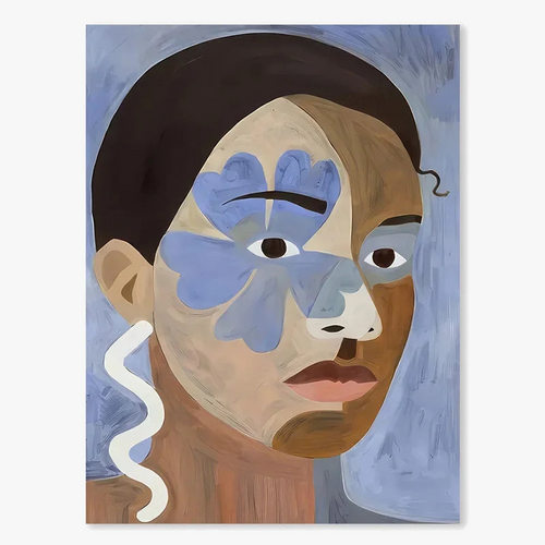 Abstract geometric art face curved lines for wall decoration