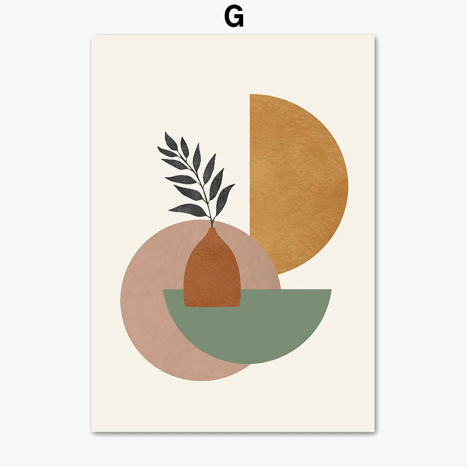 Abstract wall art with cactus and boho geometric flowers