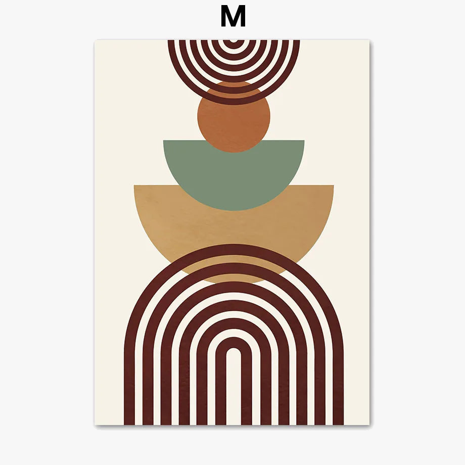 Abstract wall art boho cactus and geometric flowers