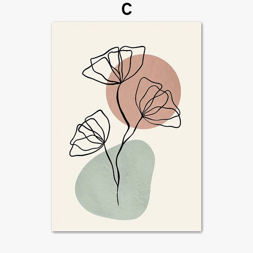 Abstract Cactus and Geometric Flower Wall Art Mural