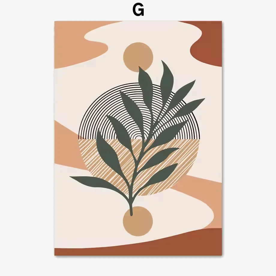 Abstract wall art boho leaves for modern decoration