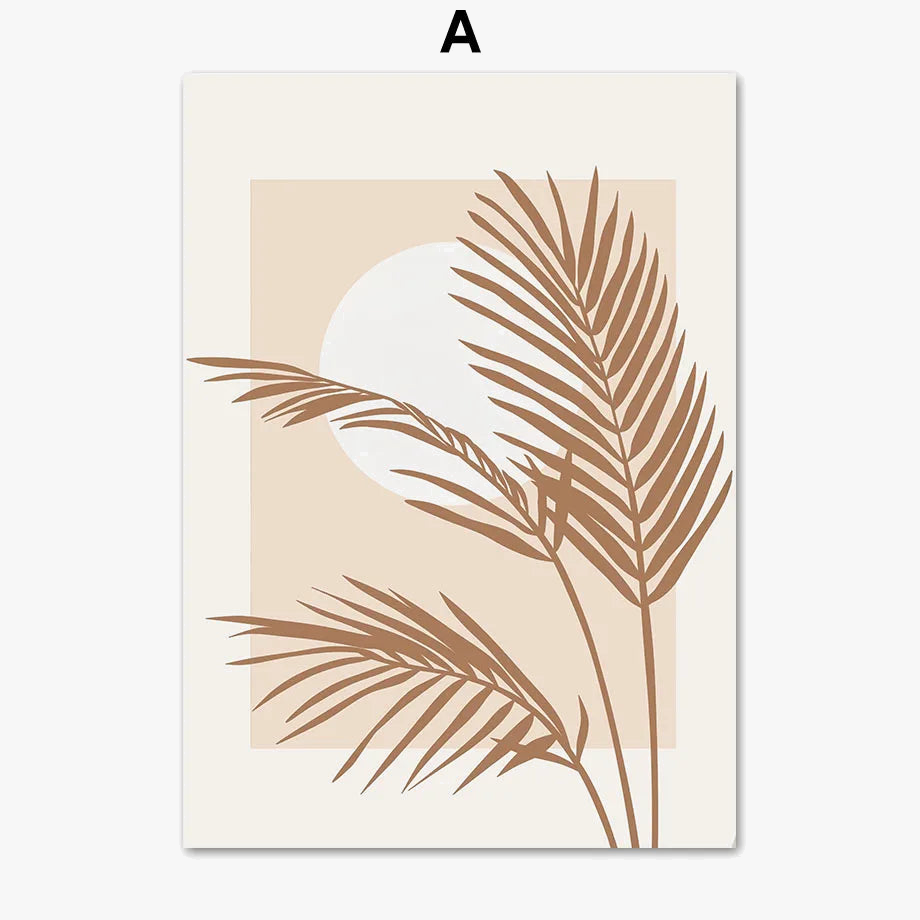 Boho Abstract Moon and Leaves Wall Art, Lune Sheets Design