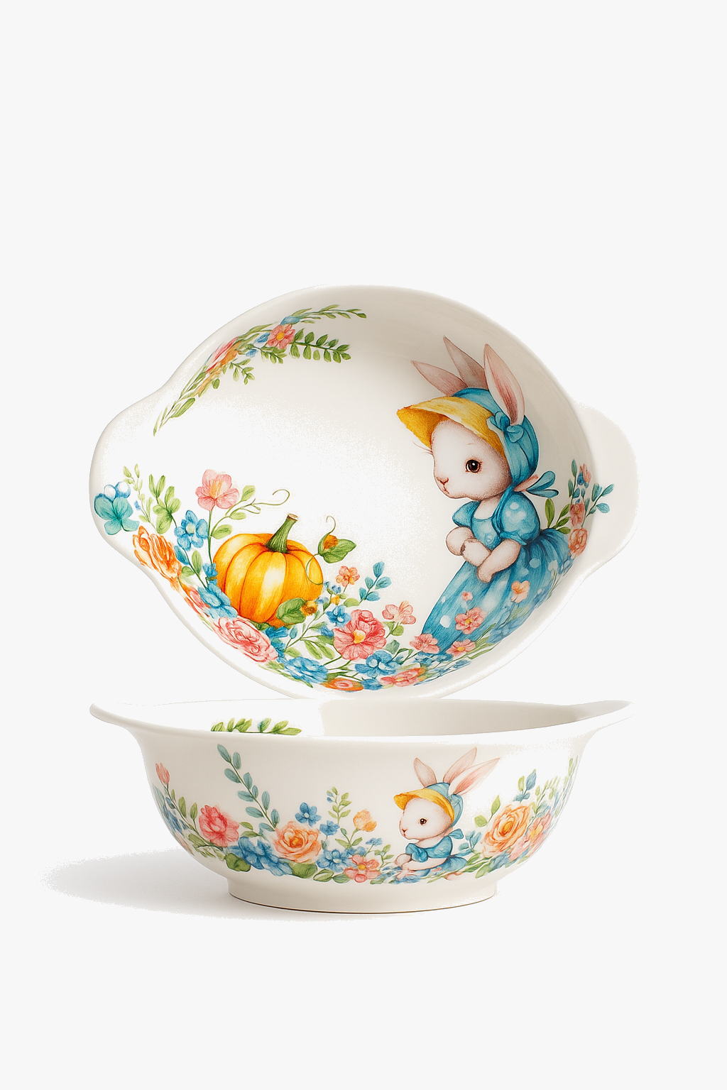 Ceramic Plate, Pumpkin and Rabbit Pattern, Garden Style, Style Two