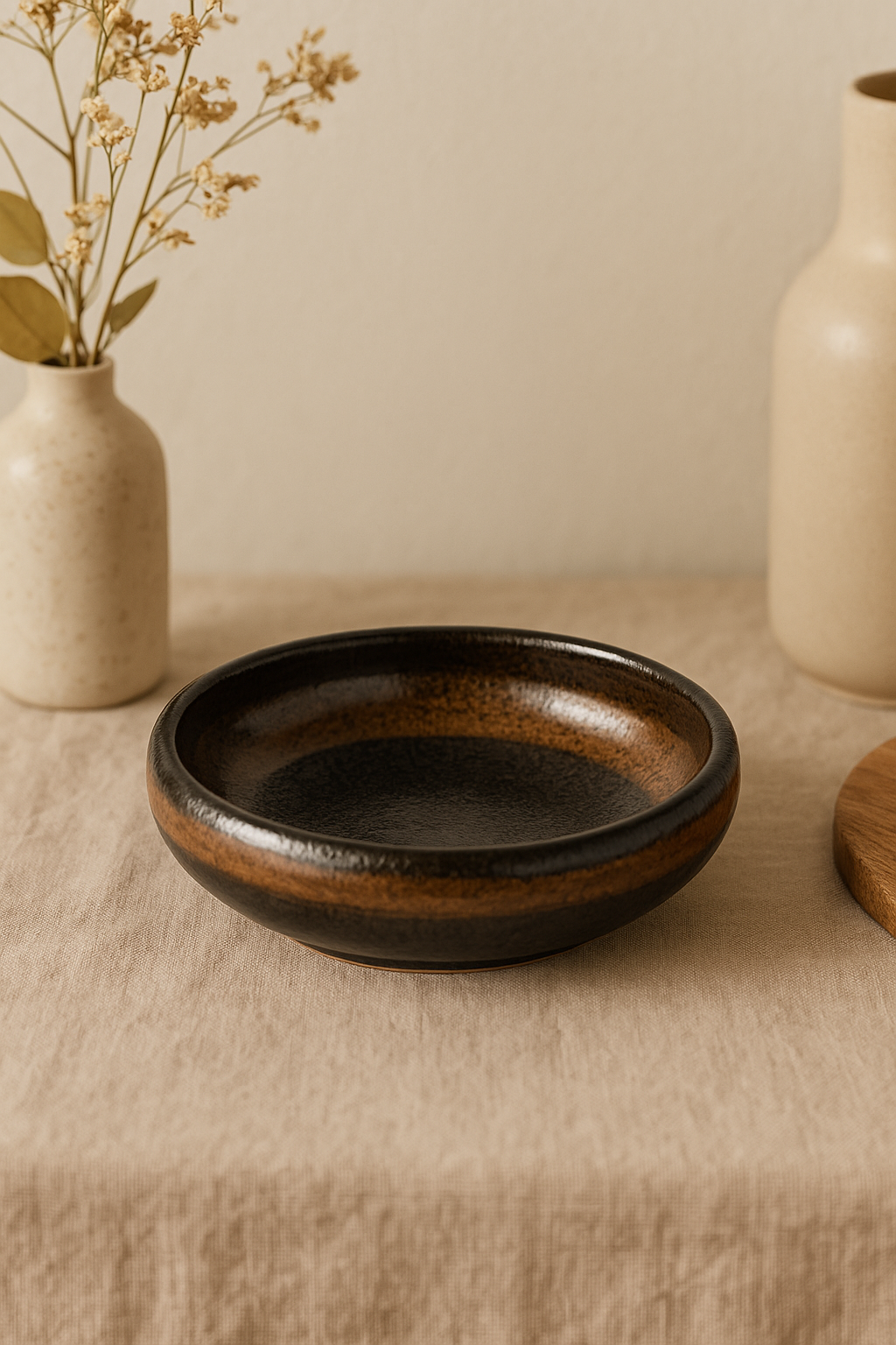 Enamelled Ceramic Plate, Korean Minimalist Style, 6 in - view 2
