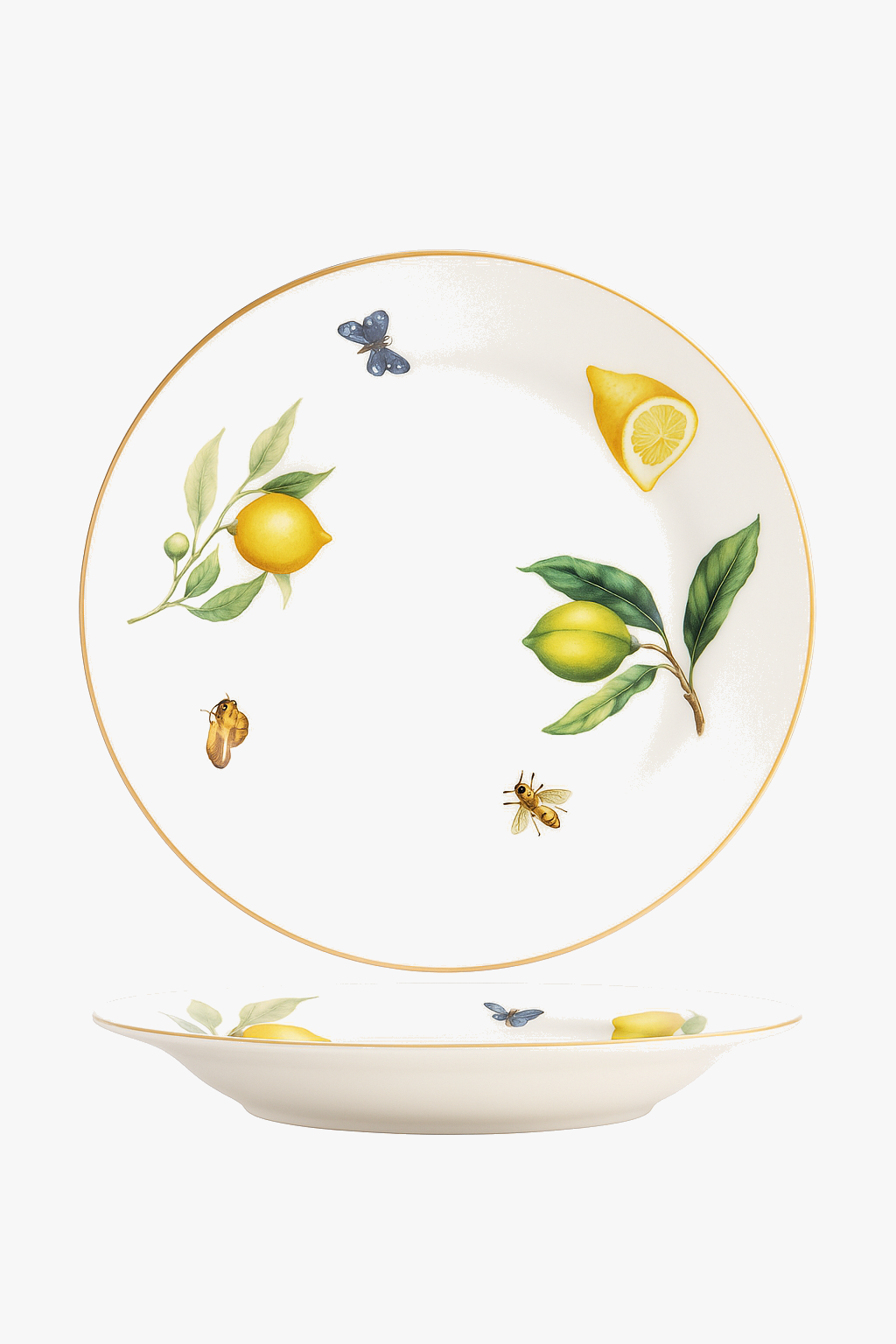 Round Ceramic Plate with Lemon Pattern European Kitchen Style