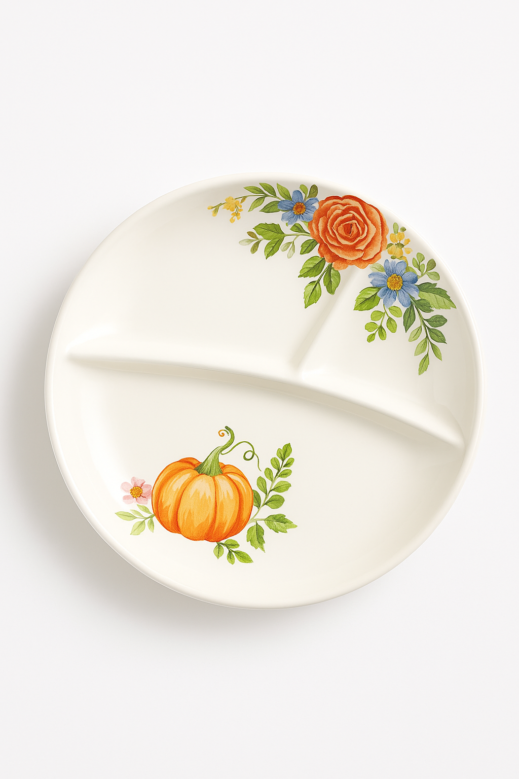 Ceramic Plate, Pumpkin and Rabbit Pattern, Garden Style, Style One