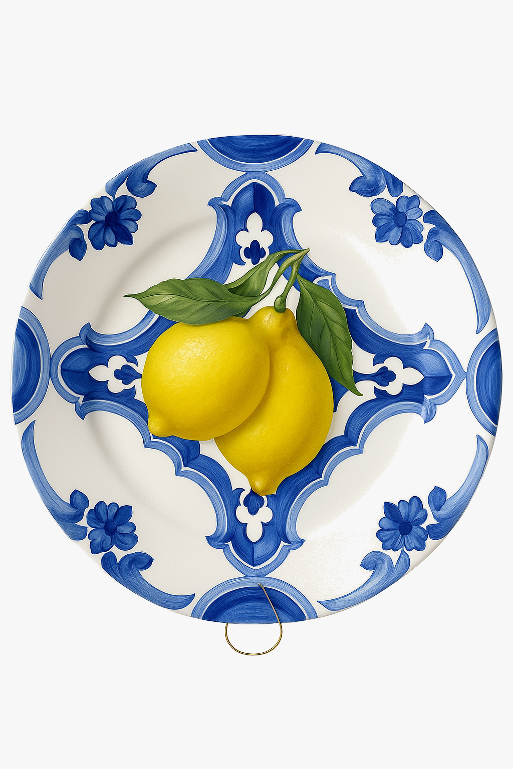 Decorative plate lemon pattern slices Greek ceramic style