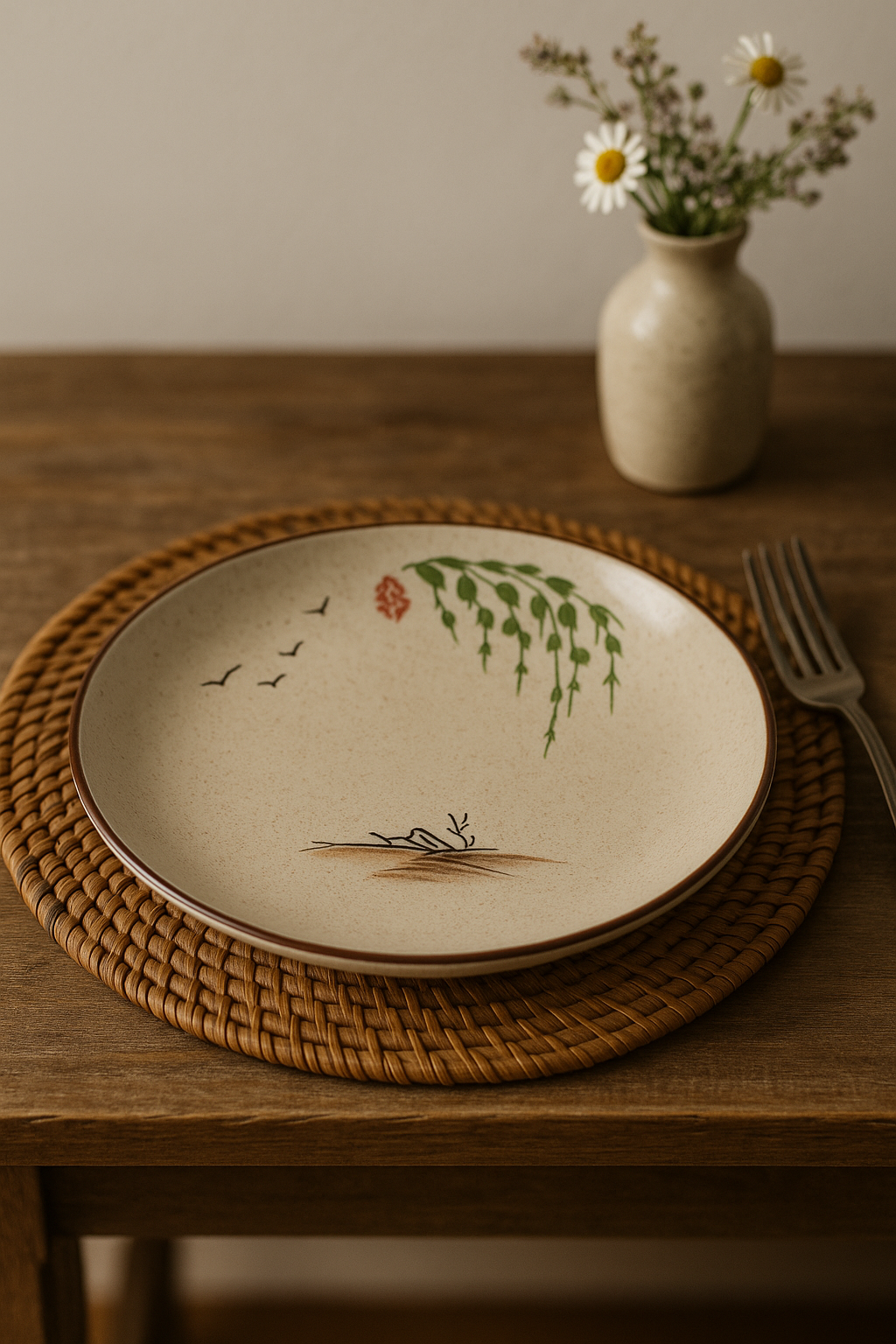 Hand-Painted Floral Japanese Ceramic Dessert Plate, 8 in, Design 2 - view 2