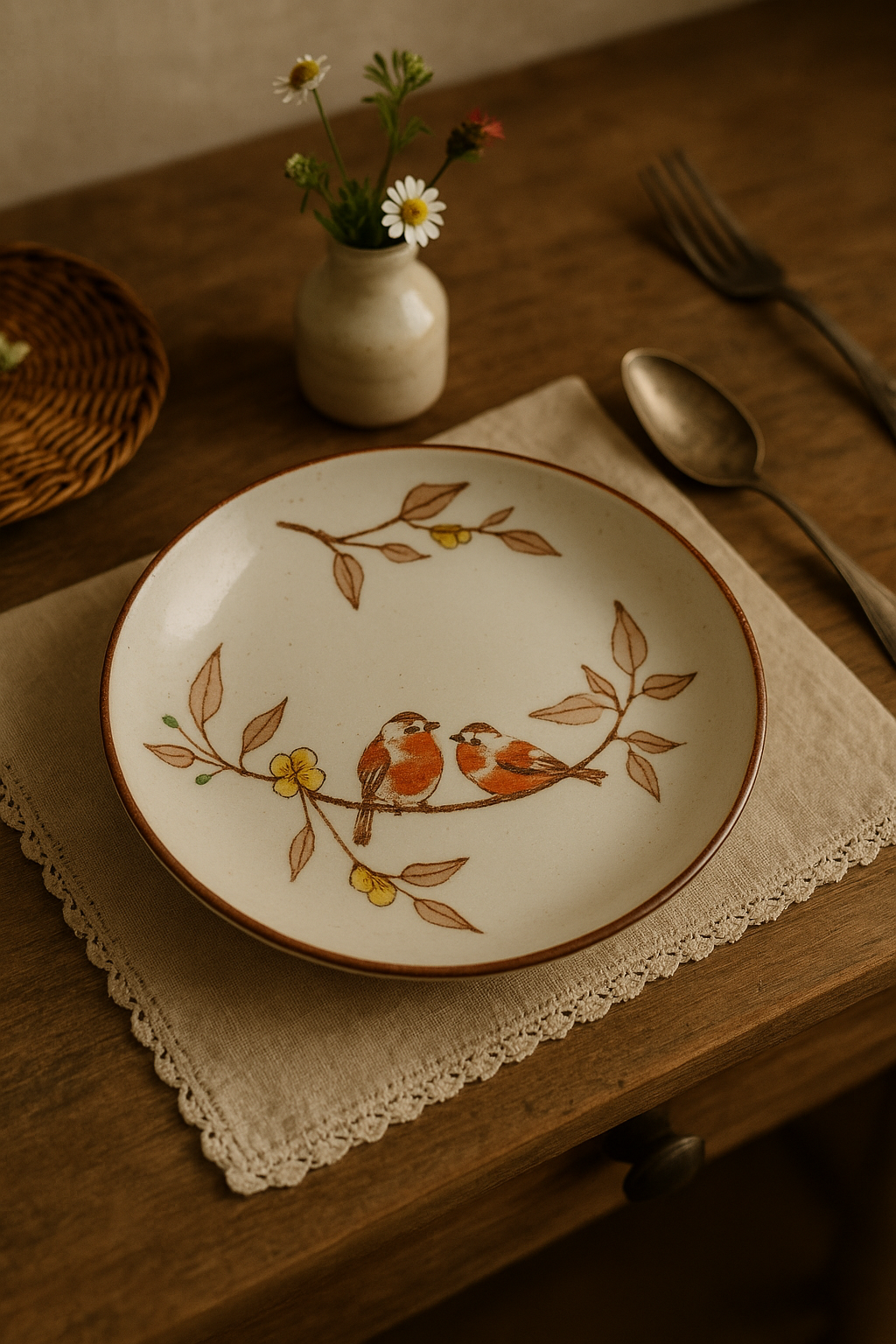 Hand-Painted Floral Japanese Ceramic Dessert Plate, 8 in, Design 1 - view 2