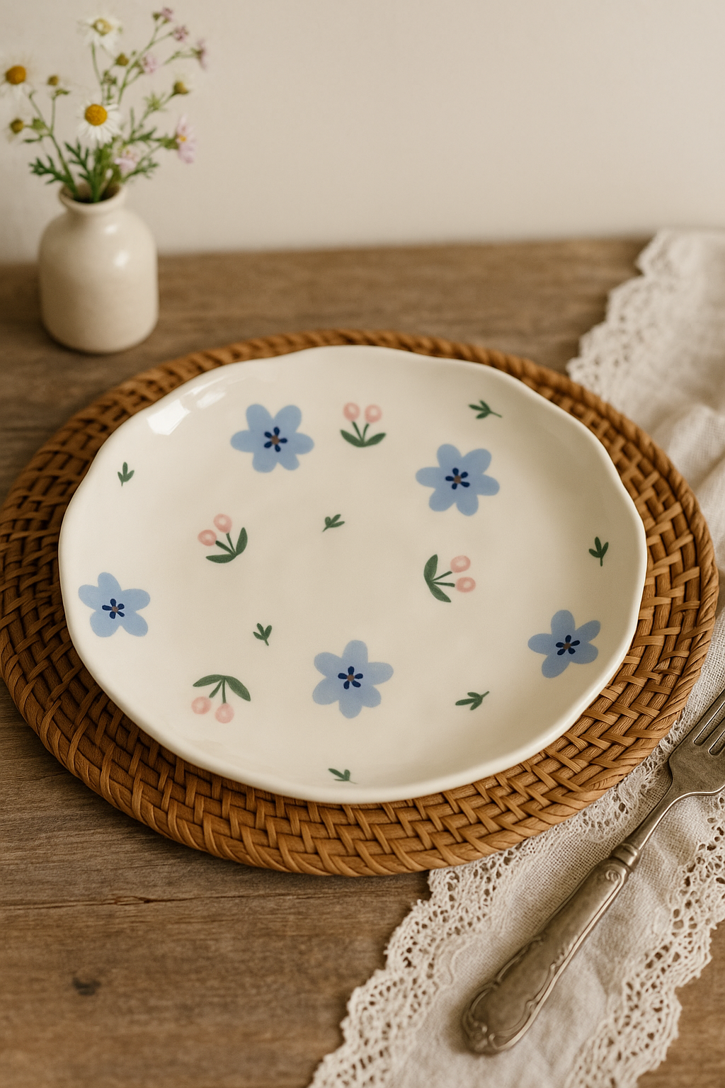 Ceramic cake plate handmade Korean style floral pattern - view 2