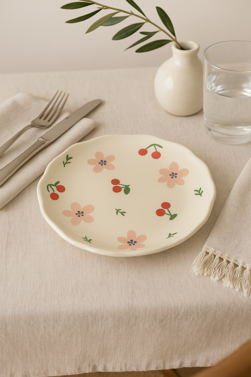 Ceramic cake plate with a coreen floral pattern - view 2