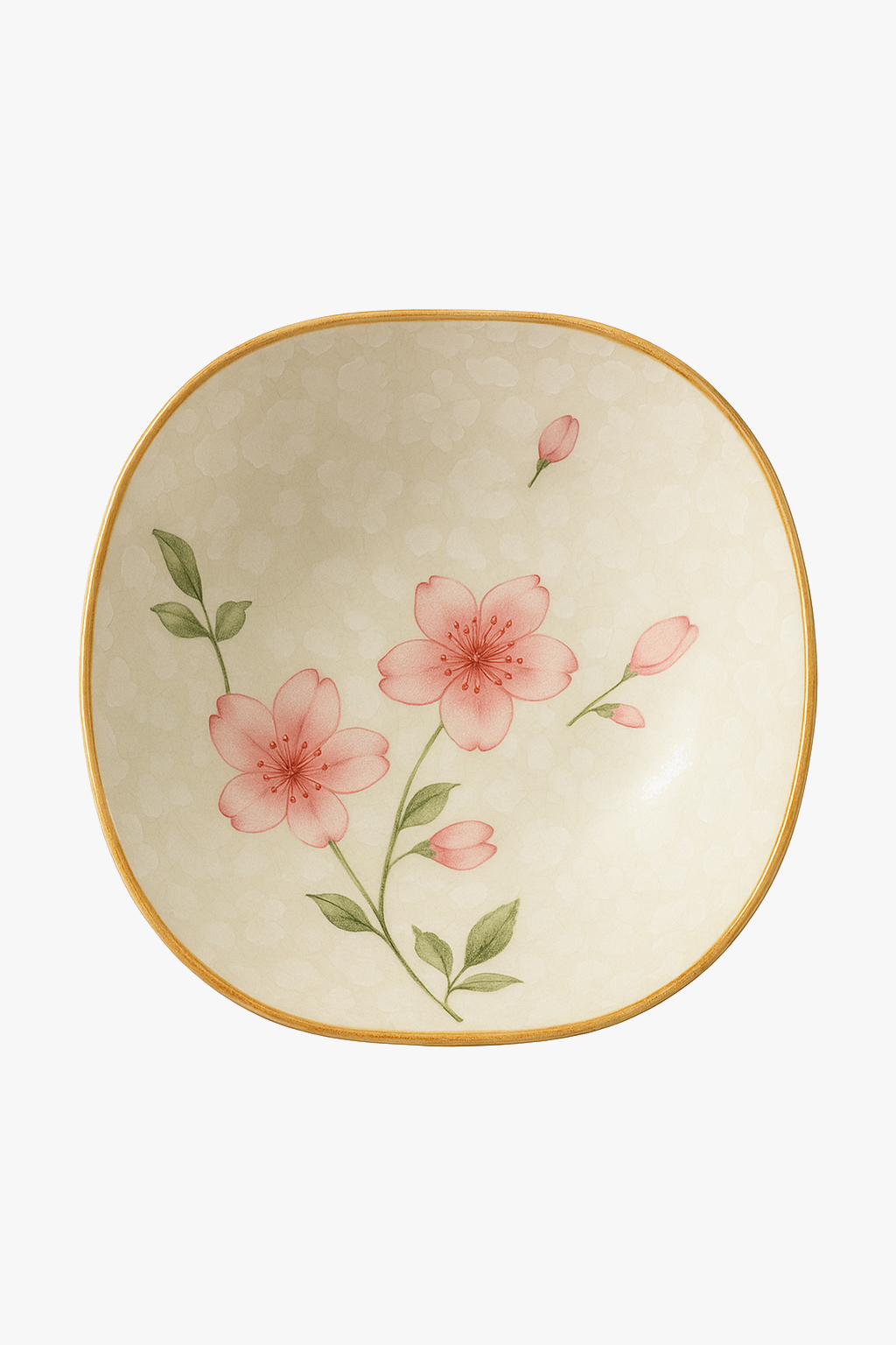 Japanese Ceramic Deep Bowl Plate with Floral Pattern