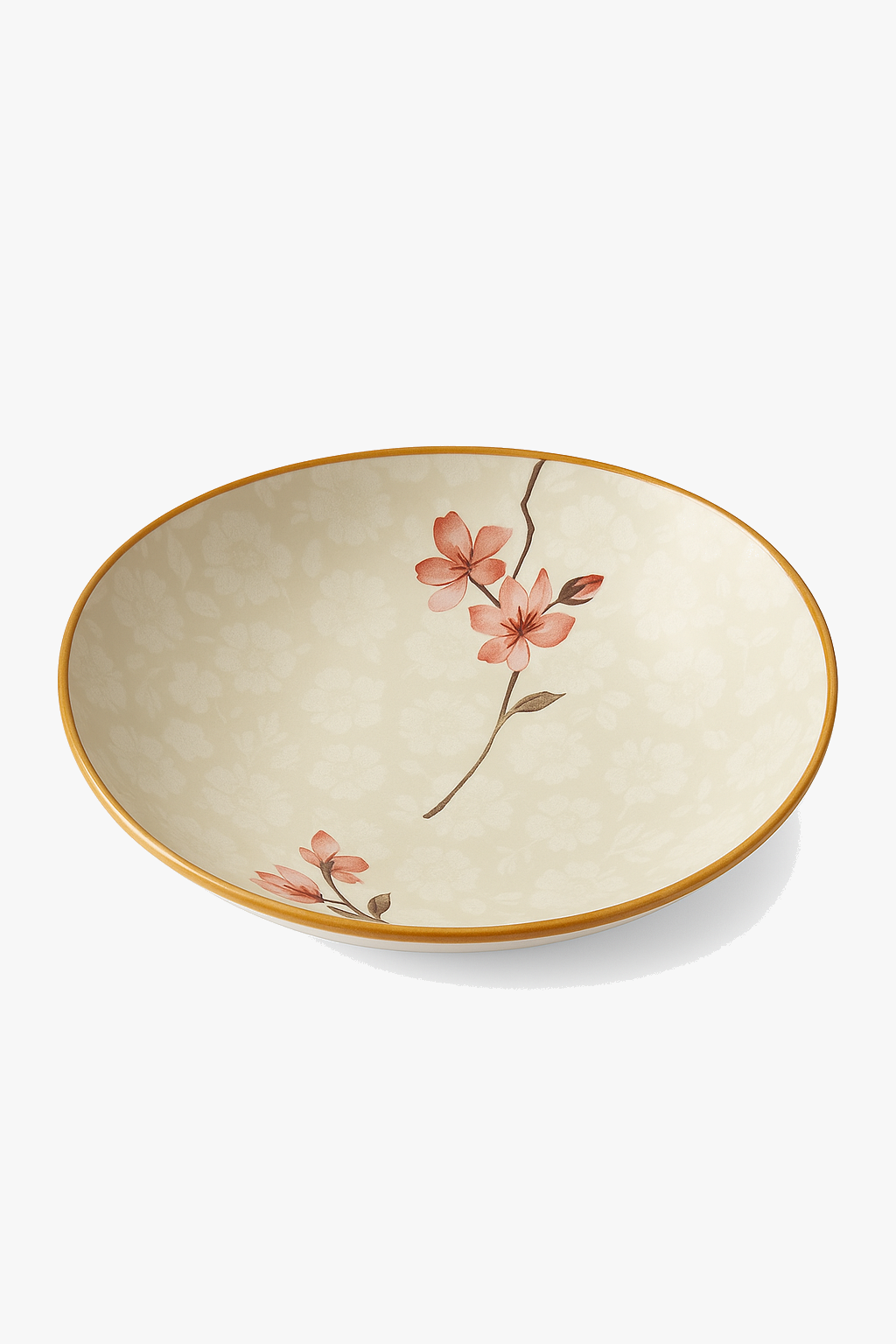 Japanese Floral Ceramic Plate, Round Deep Bowl Shape