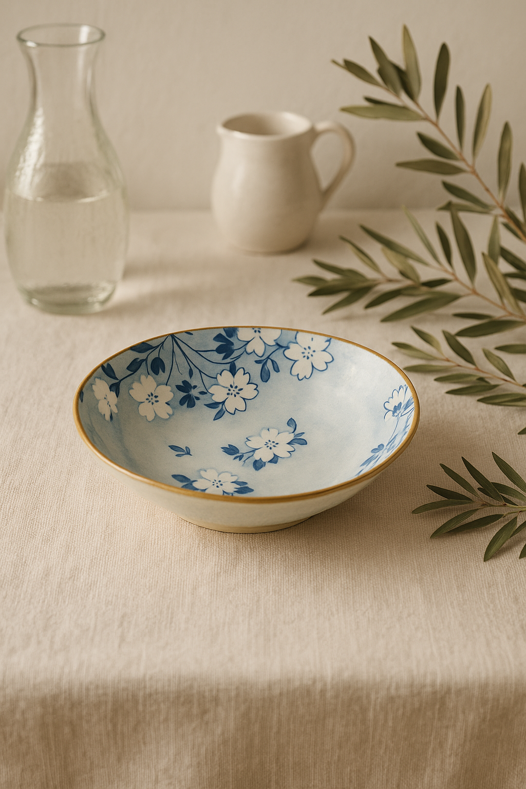 Japanese Ceramic Plate with Floral Pattern, Deep Bowl Shape - view 2