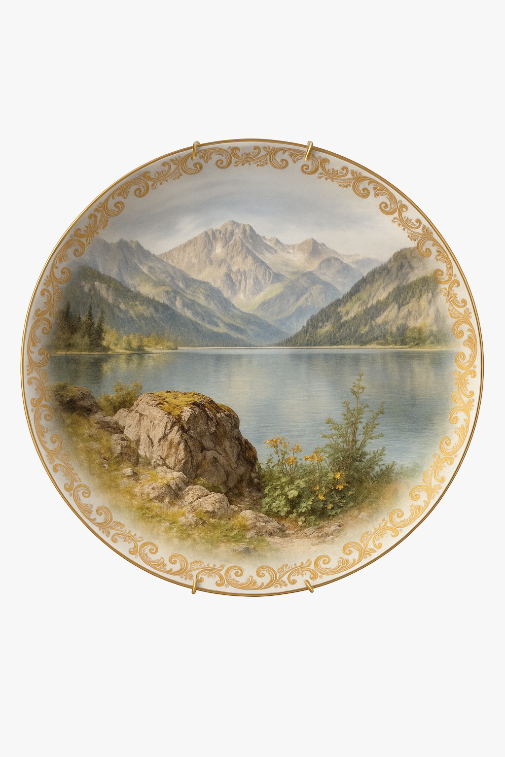 Decorative ceramic wall plate with elegant landscape pattern
