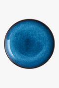 Round Enameled Ceramic Plate, Blue, 20-25cm Diameter