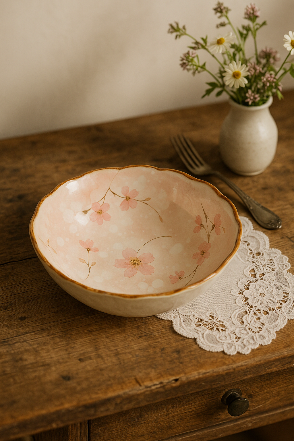 Japanese ceramic plates retro floral pattern 19cm - view 2