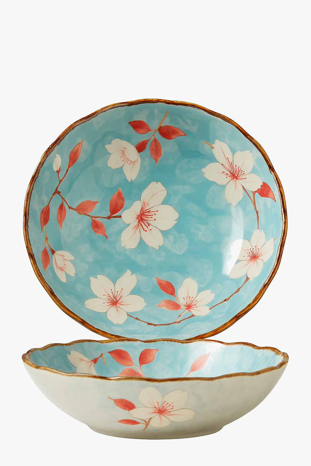 Deep flat ceramic Japanese floral style 18cm