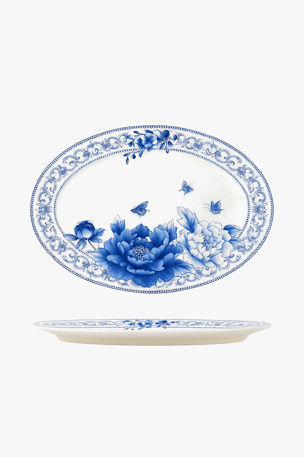 Chinese style porcelain plates with floral fish pattern