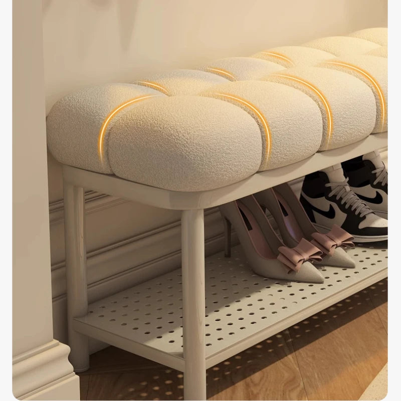 High capacity luxury lamb wool shoe bench creative storage - view 5