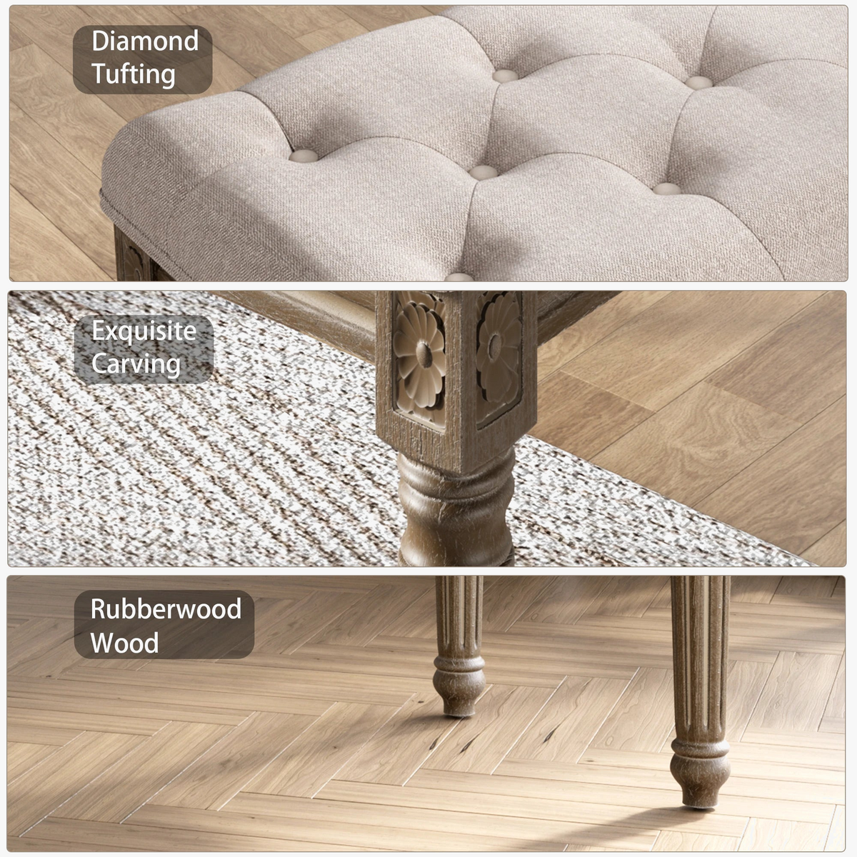 Wooden upholstered entrance bench for footwear and storage - view 4