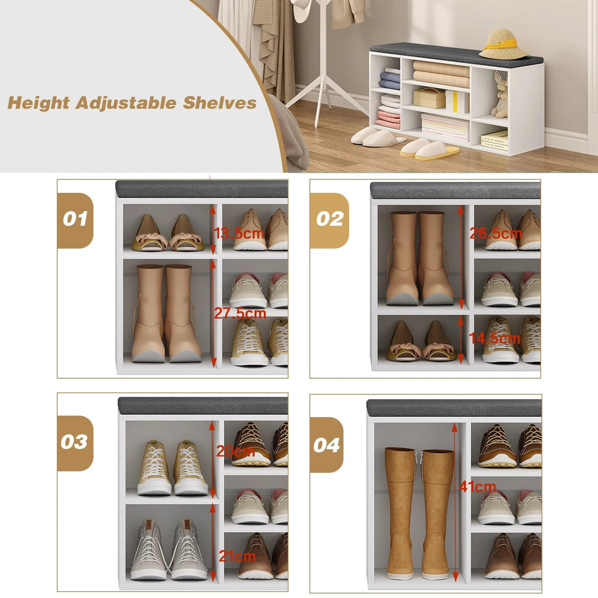 Shoe storage bench with cushion and practical compartments - view 2