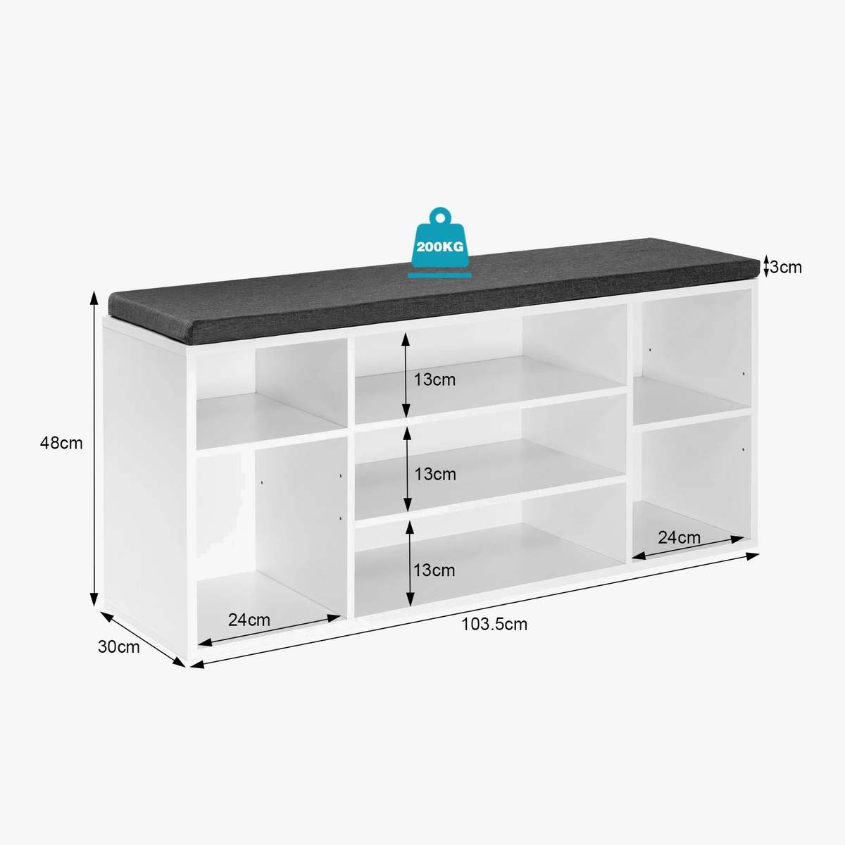 Shoe storage bench with cushion and practical compartments - view 3