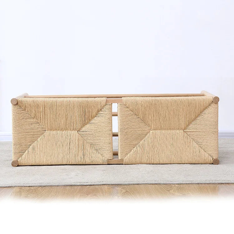 Nordic solid wood bench with braided rope simple design - view 5