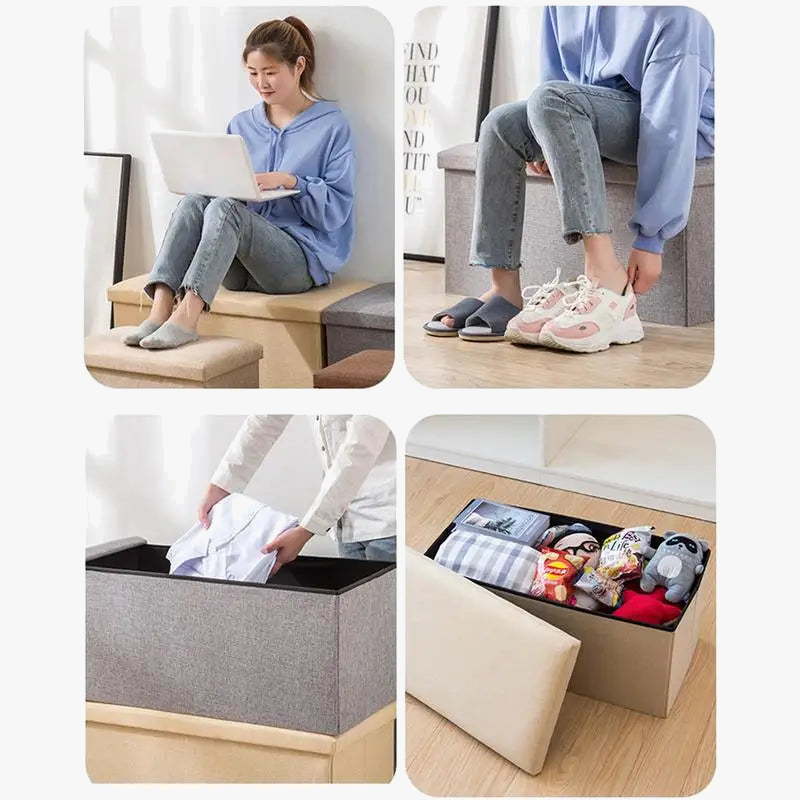 Foldable Ottoman bench with rectangular fabric storage - view 3