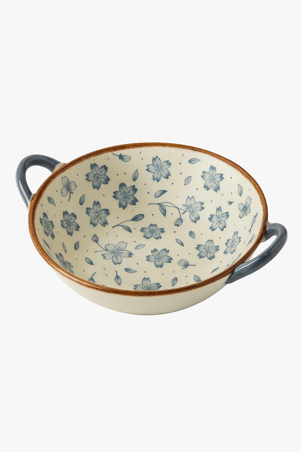 Japanese Floral Ceramic Noodle Bowl, 19cm Diameter