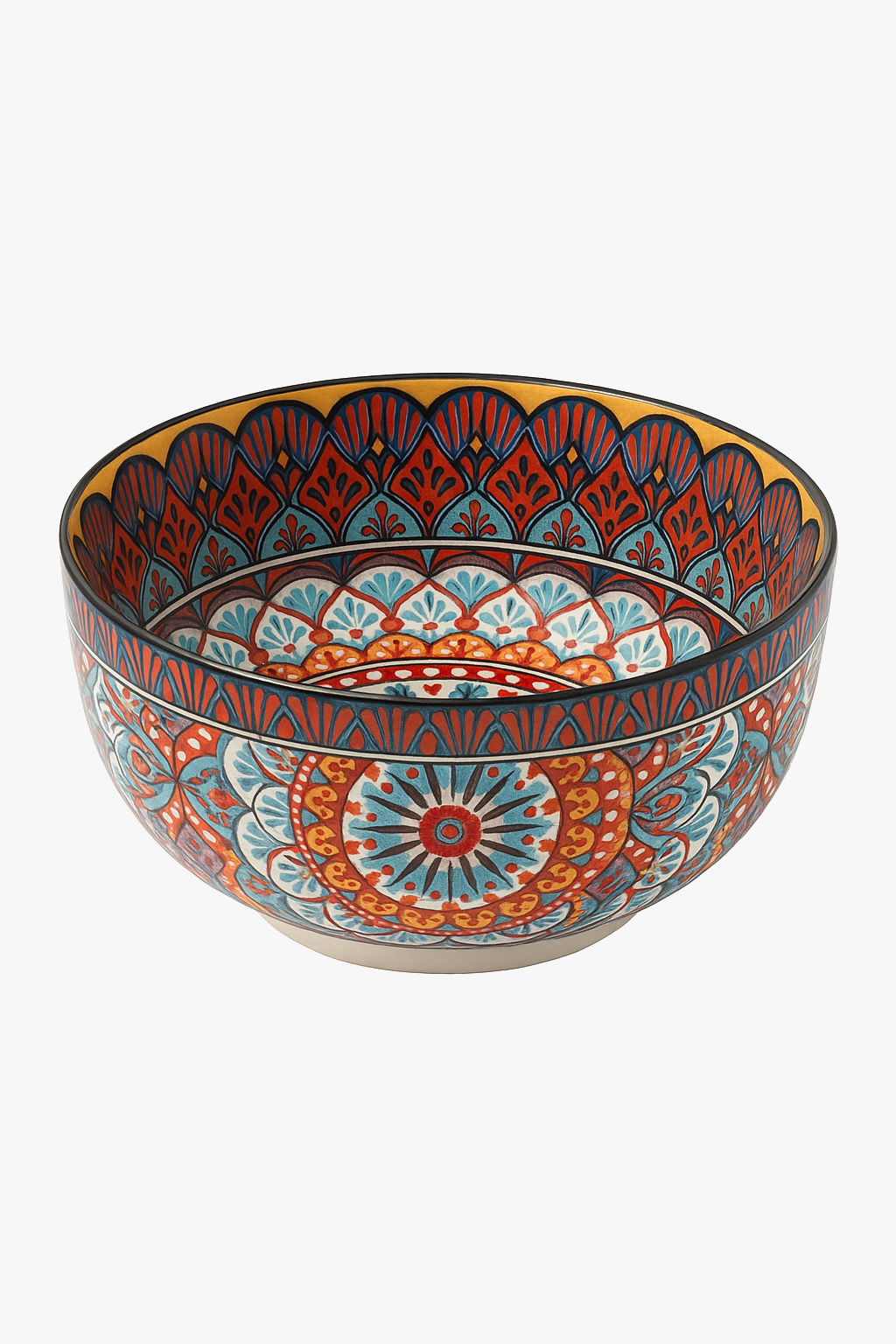 Vintage ceramic bowl ethnic pattern painted hand versatile