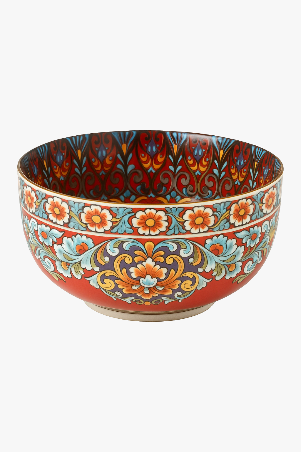 Vintage ceramic bowl hand painted ethnic multipurpose pattern
