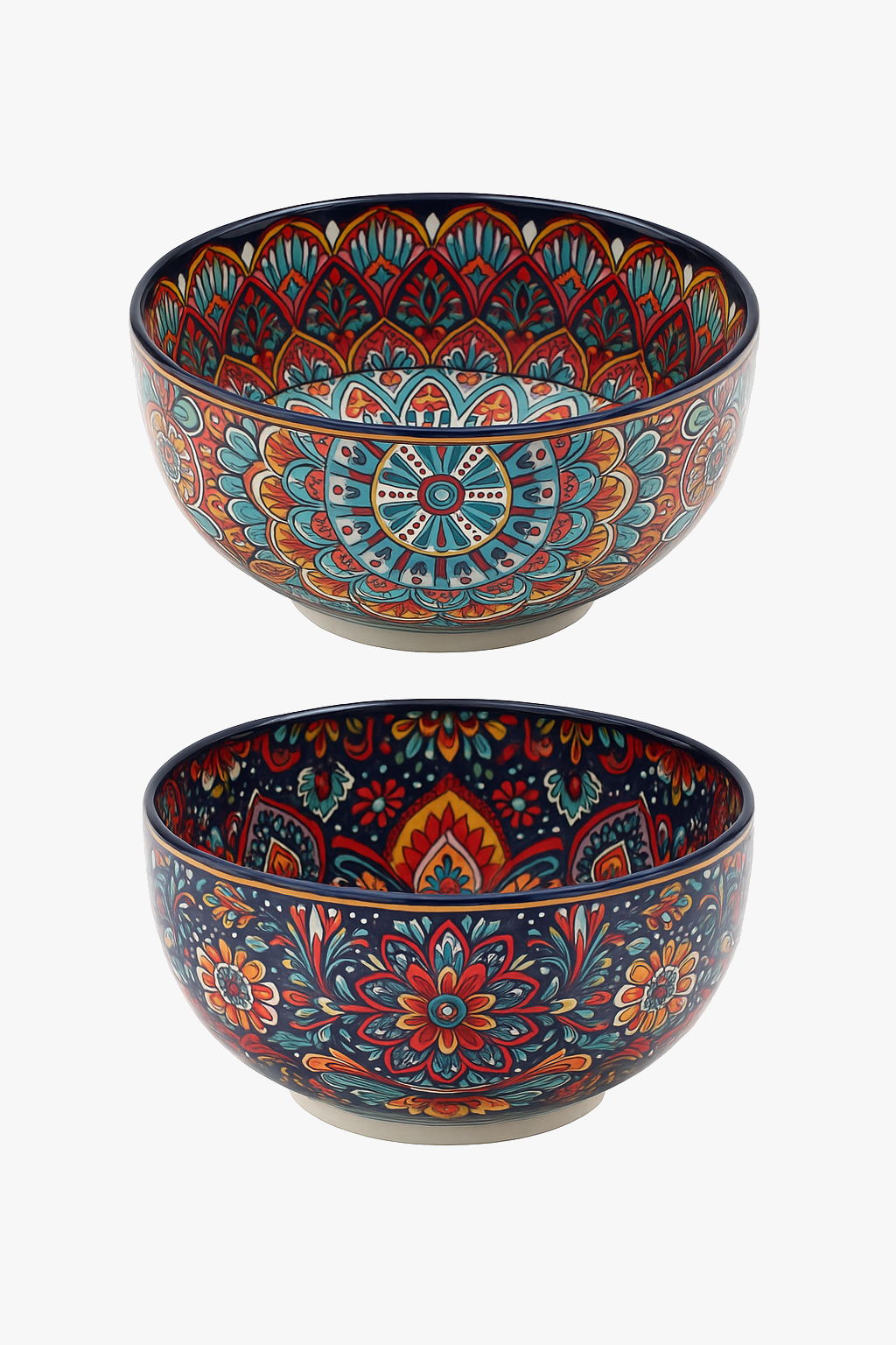 Vintage Ceramic Bowl, Hand-Painted Ethnic Underglaze Pattern